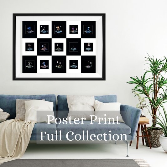 Framed photographic art A1 poster print displayed on a wall above a sofa.